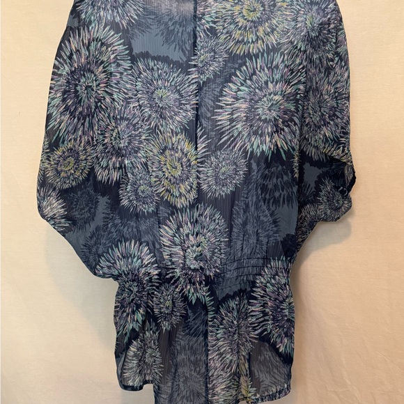 H-182 ANA A New Approach Blue & Green Sheer Short Sleeve Peplum Blouse Size MP - Picture 8 of 15